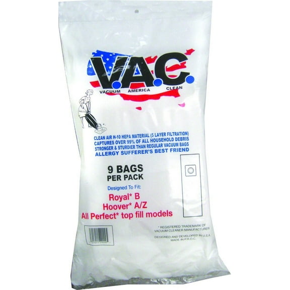 Vacuum America Clean Vac 7 Perfect P103, P104, P107, P108 / Royal Style B Uprights H-10 Hepa Filtration VAC7 (Pack Of 9)