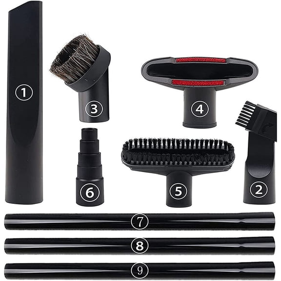 Vacuum Attachments Set, 1 1/4 inch Vacuum Accessories Cleaning Kit Hardwood Floor Brush Attachments Extension Wands with Standard Hose Adapter, 9 Pack