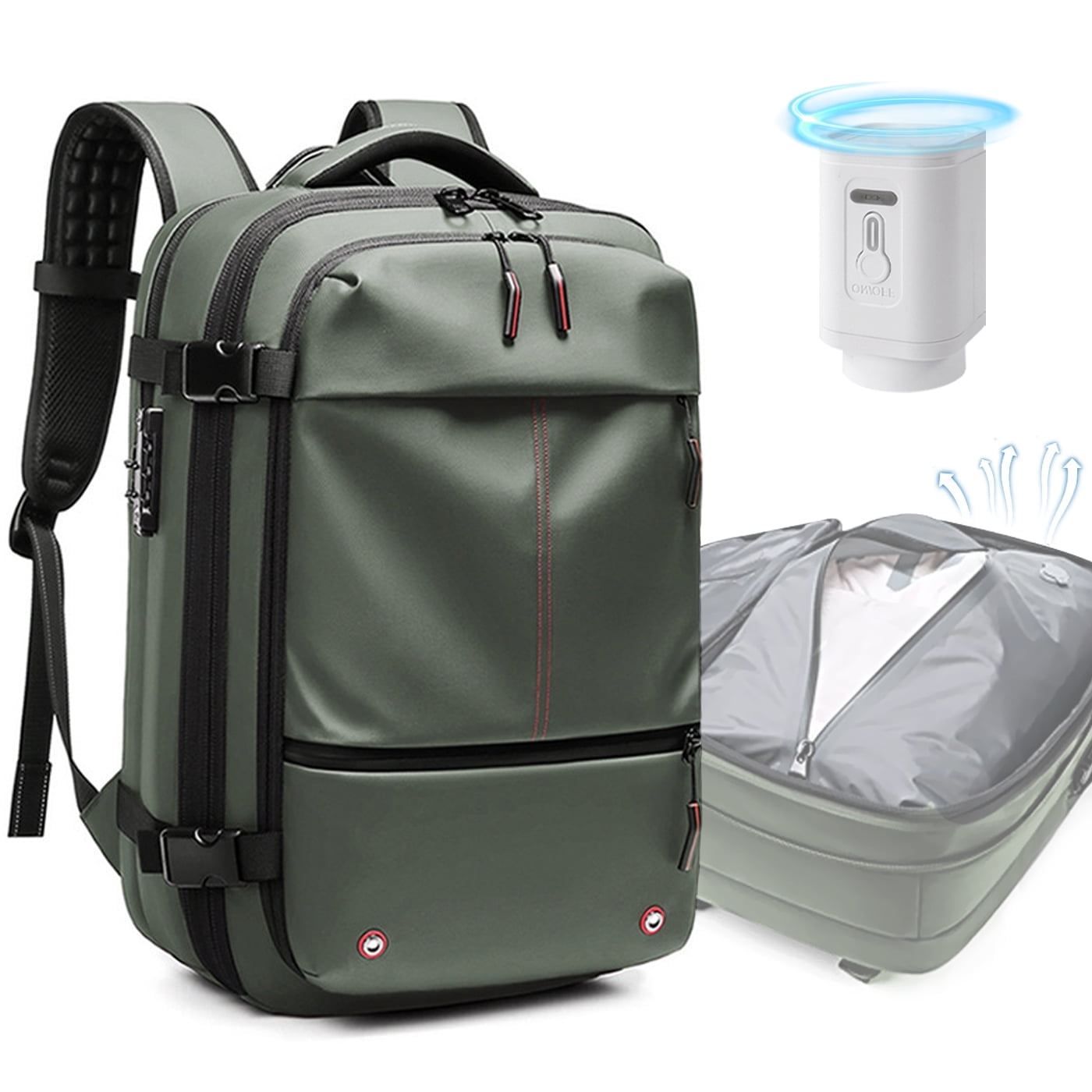 Kahopy Vacuum Backpack for Travel, 60L Expandable Compression Bag with Electric Vacuum Pump, Water Resistant and Anti Theft(Army Green)