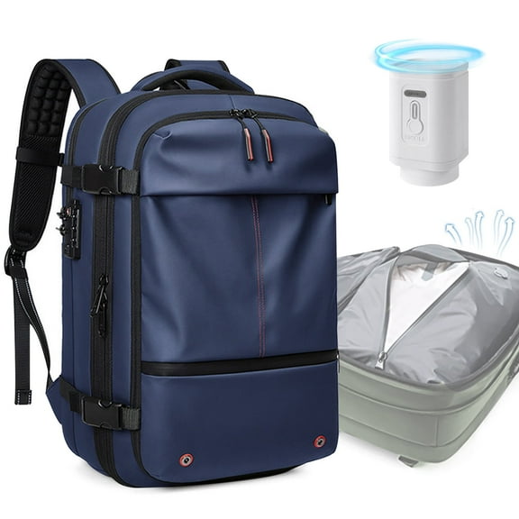 Kahopy Vacuum Backpack for Travel, 60L Expandable Compression Bag with Electric Vacuum Pump, Water Resistant and Anti Theft(Blue)