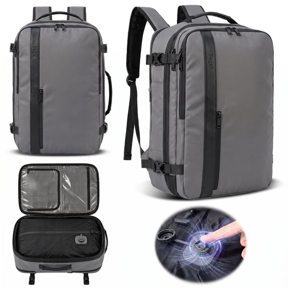 Fegat Vacuum Backpack for Travel,New Upgrade 60L Expandable Compression Bag with One-Button,Pump & TSA Lock,Vacuum Seal Backpack Flight Approved,Carry on Backpacks for Travel Business