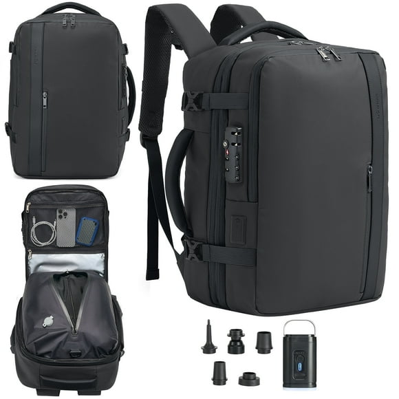 Fegat Vacuum Backpack for Travel,60L Expandable Compression Bag with Pump & TSA Lock,Vacuum Seal Backpack Flight Approved,Airbag Personal Item Carry on Backpacks for Travel Business