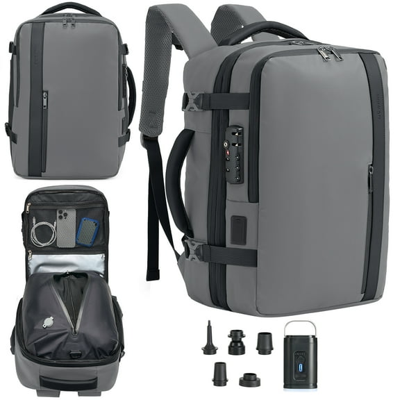 Fegat Vacuum Backpack for Travel,60L Expandable Compression Bag with Pump & TSA Lock,Vacuum Seal Backpack Flight Approved,Airbag Personal Item Carry on Backpacks for Travel Business