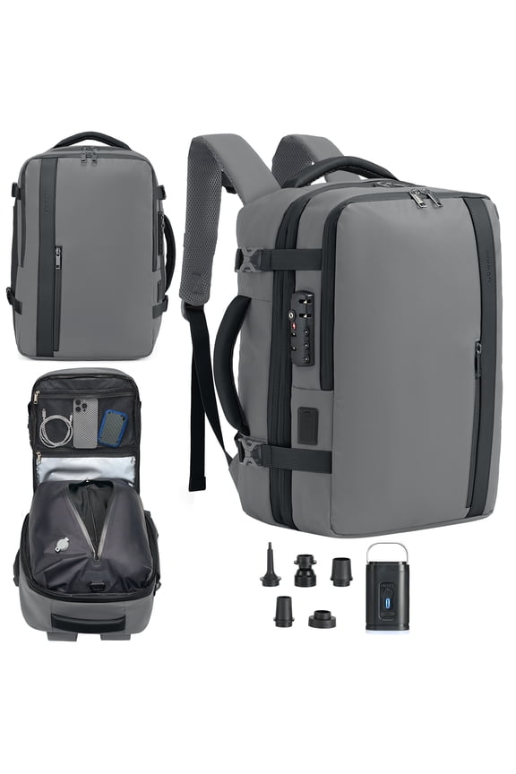 Vacuum Backpack for Travel,60L Expandable Compression Bag with Pump & TSA Lock,Vacuum Seal Backpack Flight Approved,Airbag Personal Item Carry on Backpacks for Travel Business