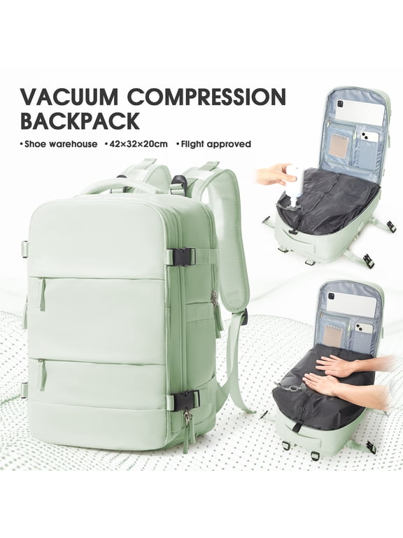 Vacuum Backpack for Travel, Vacuum Seal Carry on Backpack with Vacuum Compression, Travel Backpack with Pump for Women Men Airline Approved, Air Vacpack for Work College Daypack, Mint Green