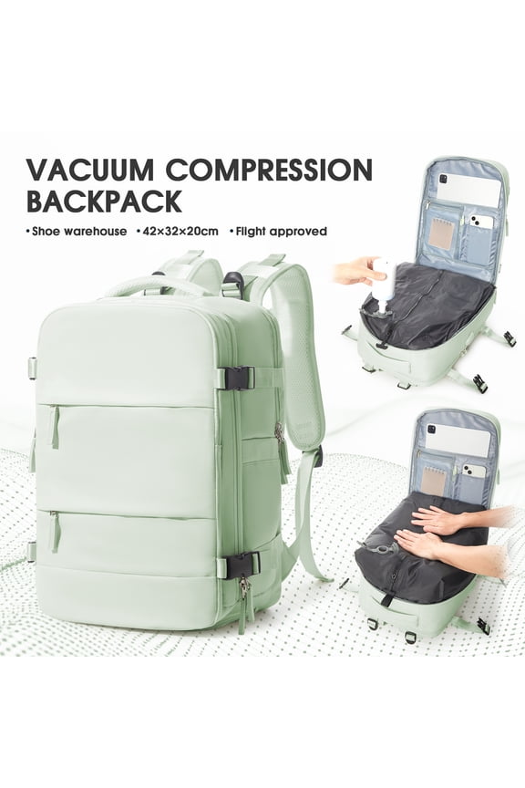 Vacuum Backpack for Travel, Vacuum Seal Carry on Backpack with Vacuum Compression, Travel Backpack with Pump for Women Men Airline Approved, Air Vacpack for Work College Daypack, Mint Green
