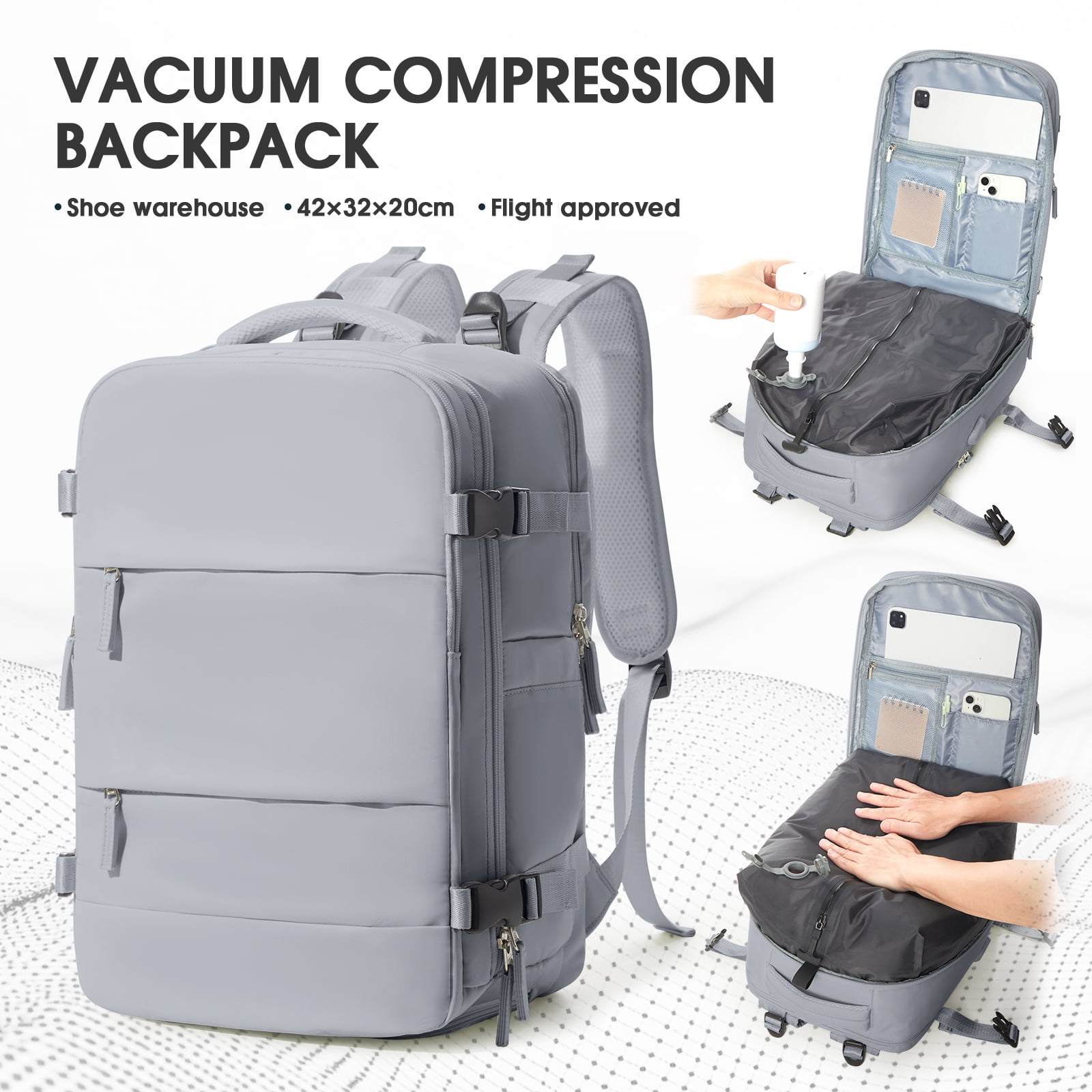 backpack travel vacuum Compression 22L-48L extending compatibility beyond just Ekster products VEVOR Vacuum Compression Travel Backpack
