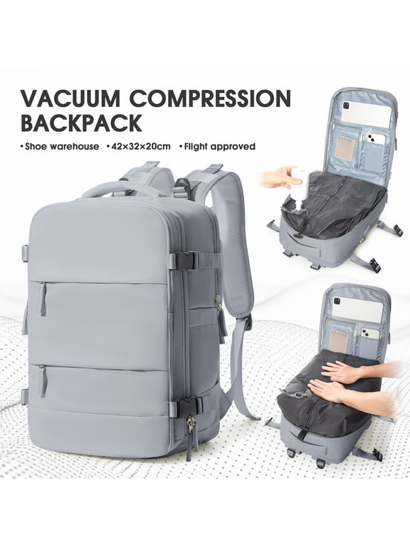 Vacuum Backpack for Travel, Vacuum Seal Carry on Backpack with Vacuum Compression, Travel Backpack with Pump for Women Men Airline Approved, Air Vacpack for Work College Daypack, Gray