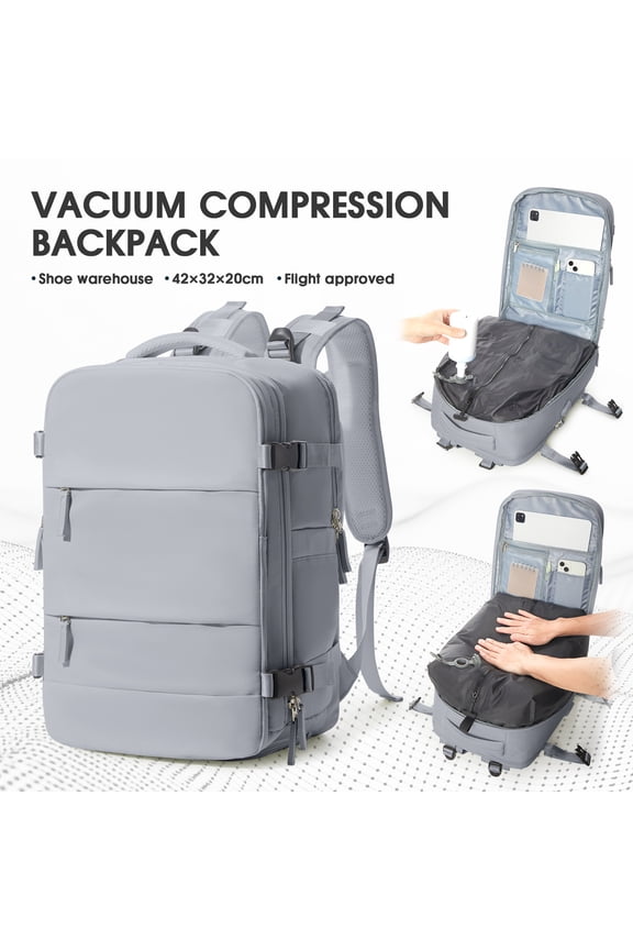Vacuum Backpack for Travel, Vacuum Seal Carry on Backpack with Vacuum Compression, Travel Backpack with Pump for Women Men Airline Approved, Air Vacpack for Work College Daypack, Gray