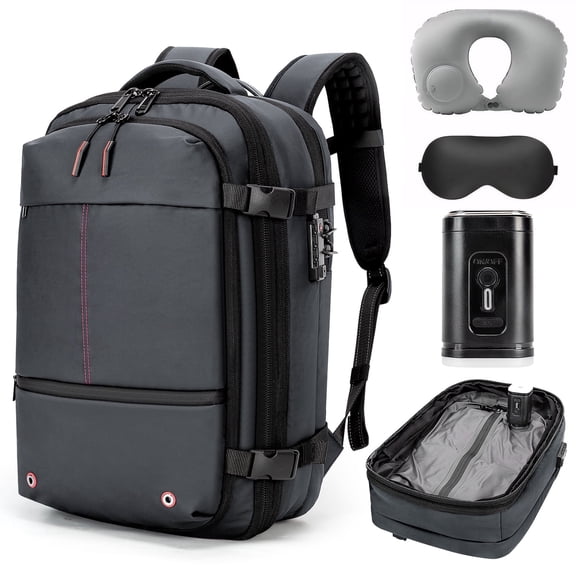 Vacuum Backpack for Travel Water Resistant , Kabaqoo 60L Expandable Vacuum Compression Bag with Electric Vacuum Pump, TSA Lock, Wet Dry Separation, Gifts