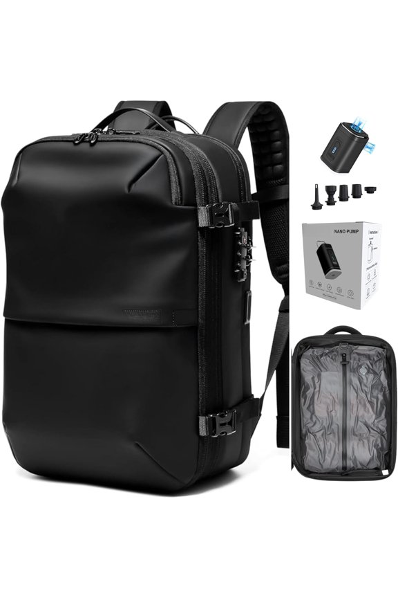 Vacuum Backpack Travel with Pump, 60L Expandable Airbag Travel Backpack, Travel Backpack with Vacuum System, TSA Lock, USB Port, Water Resistant