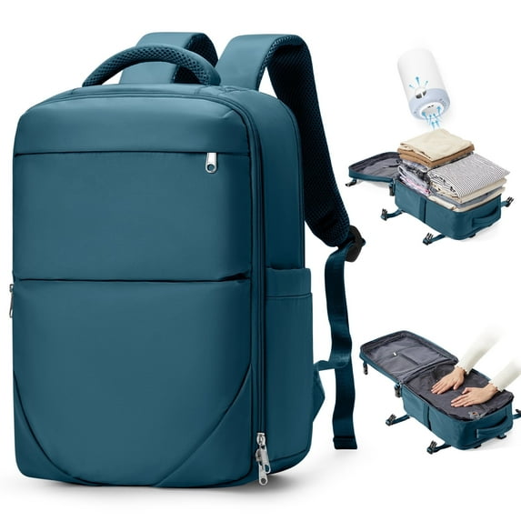 Air Seal Travel Backpack Vacuum Compression Backpack Travel with Pump, Vacpack Vacuum Seal Carry on Backpack for Traveling Airline Approved, Waterproof Airpack Laptop Backpack 17 Inch Airback Blue