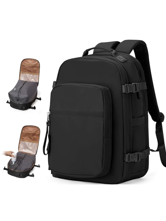 Vacuum Seal Backpack for Travel with Vacuum Compression, Air Seal Travel Backpack with Portable Air Pump Carry on Luggage Airline Approved for Women Men Large Vac Pack Airback Laptop Backpack Black