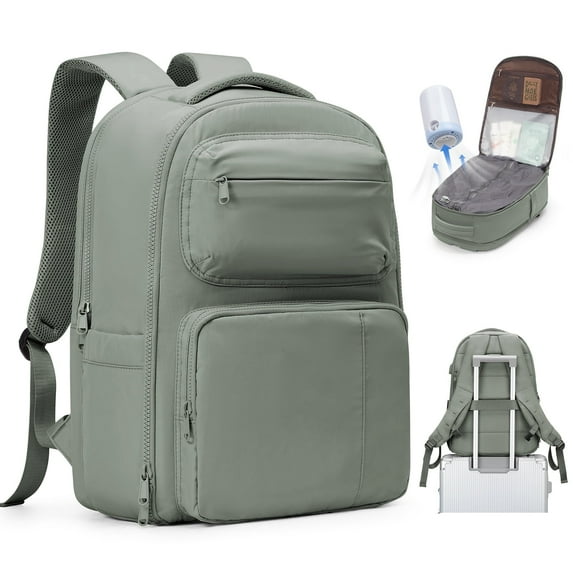 Vacuum Travel Backpack with Pump, Vacuum Seal Compression Backpack for Travel on Airplane, Vacpack Backpack with Vacuum Packing for Women Men Airpack Daypack Fit 17 Inch Laptop Travel Bookbag Green