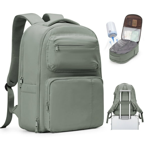 Vacuum Travel Backpack with Pump, Vacuum Seal Compression Backpack for Travel on Airplane, Vacpack Backpack with Vacuum Packing for Women Men Airpack Daypack Fit 17 Inch Laptop Travel Bookbag Green