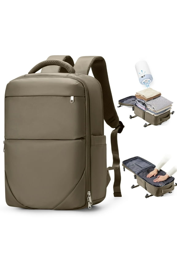 Air Seal Travel Backpack Vacuum Compression Backpack Travel with Pump, Vacpack Vacuum Seal Carry on Backpack for Traveling Airline Approved, Waterproof Airpack Laptop Backpack 17 Inch Airback Brown