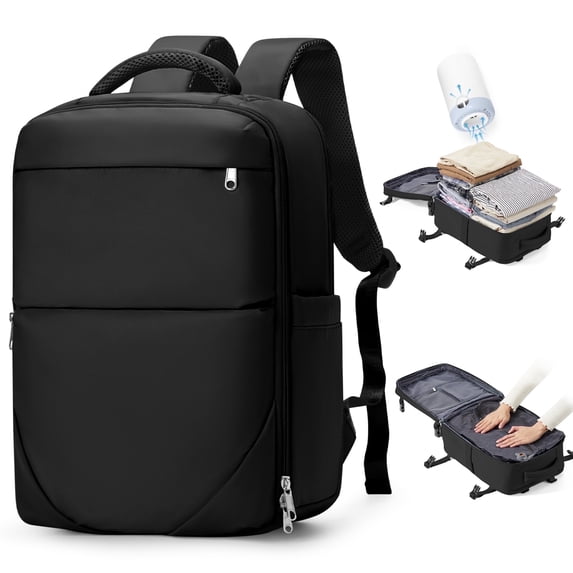 Air Seal Travel Backpack Vacuum Compression Backpack Travel with Pump, Vacpack Vacuum Seal Carry on Backpack for Traveling Airline Approved, Waterproof Airpack Laptop Backpack 17 Inch Airback Black