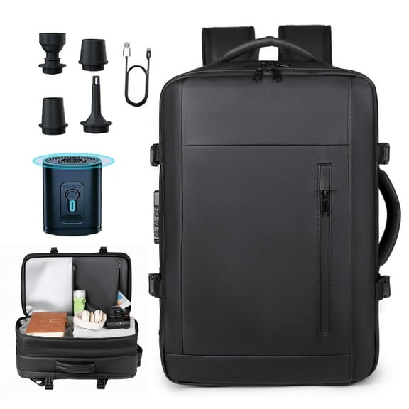 Vacuum Backpack for Travel, 60L Expandable Compression Bag with Electric Vacuum Pump, Water Resistant and Anti Theft(Black)