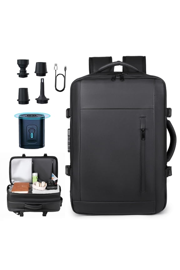 Vacuum Backpack for Travel, 60L Expandable Compression Bag with Electric Vacuum Pump, Water Resistant and Anti Theft(Black)