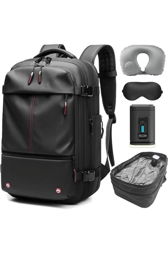 Vacuum Seal Backpack for Travel 60L Expandable Compression Bag Laptop Airlines with Pump Waterproof Airbag Anti Theft Black