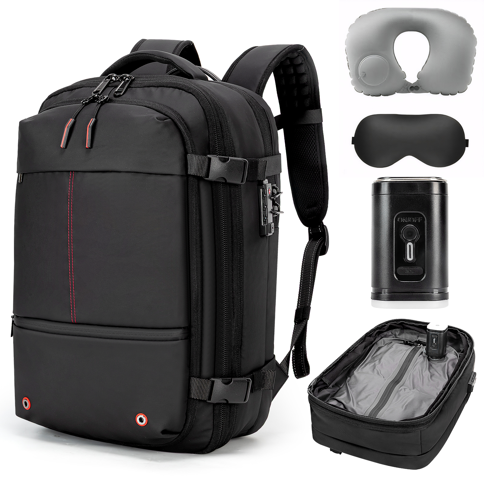 Vacuum Backpack for Travel, GreenTaYa 60L Expandable Compression Bag with Electric Vacuum Pump, Water Resistant and Anti Theft(Black)