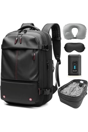 Vacuum Backpack for Travel Water Resistant , Kabaqoo 60L Expandable Vacuum Compression Bag with Electric Vacuum Pump, TSA Lock, Wet Dry Separation, Gifts