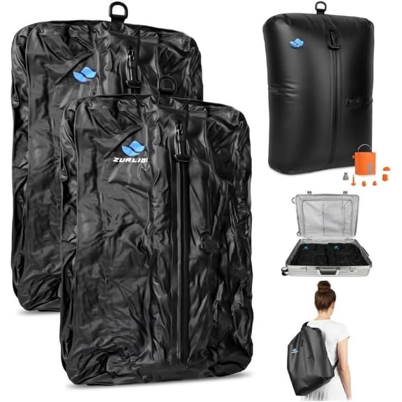 Vacuum Bags with Pump for Travel - IPX8   Carry- Compression Bags for Clothes, Suitcase & Luggage(2-Pack, Black)