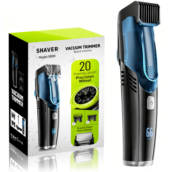 Beard Trimmer for Men, All-in-One Vacuum Mustache Trimmer With Precision Dial,Adjustable 20 Length Setting Premium Facial Hair Groomer, Waterproof Wet/Dry Clipper, Blue