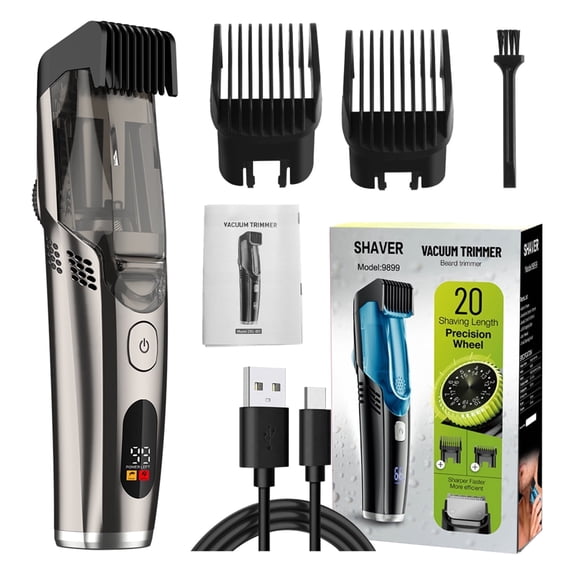 Vacuum Beard Trimmer for Men, New Version Adjustable Precision Trimming Length with 2 Comb, Electric Cordless Vacuum Trimmer for Beard, Waterproof and Rinses Easy, Blades for Skin fit