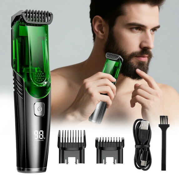 Vacuum Beard Trimmer Rechargeable Mustache Trimmer IPX6 Waterproof Electric Beard Trimmer Electric Shaver Vacuum Clipper for Mustache Sideburns and Stubble