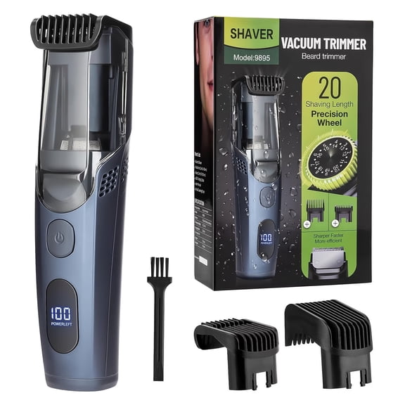 Vacuum Beard Trimmer for Men - 20 Adjustable Lengths & Styles, Rechargeable Trimmer for Mustache, Sideburns, and Facial Hair