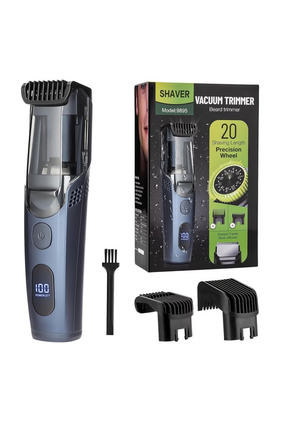 Vacuum Beard Trimmer for Men - 20 Adjustable Lengths & Styles, Rechargeable Trimmer for Mustache, Sideburns, and Facial Hair