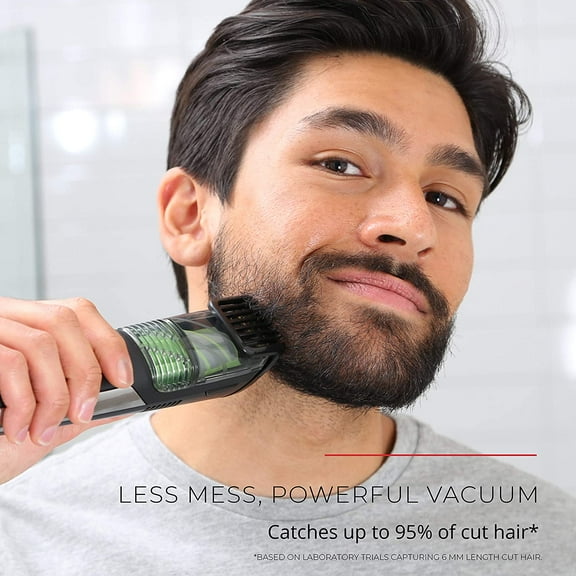 Vacuum Beard Trimmer with 13 Length Settings and Rechargeable Lithium Power for Clean Shaving