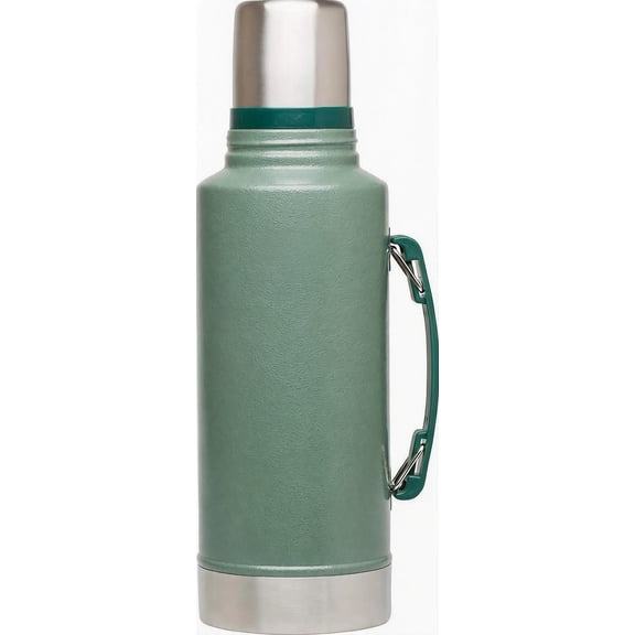 Vacuum Bottle with Handle 2 Qt Wide Mouth Leakproof Lid Insulated Stainless Steel Thermal Bottle Hammertone Green
