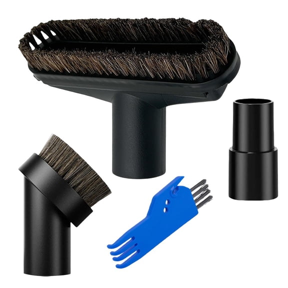 Vacuum Brush Attachment Set for Household Cleaning, 1-1/4" Horsehair Round and Rectangular Dust Brushes with Adapter, for 1-1/4 to 1-3/8 Inch Vacuum Hose Connectors