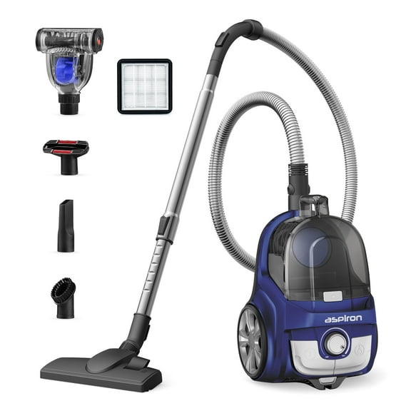 Vacuum Cleaner, 1200W 3.6 QT Bagless Canister Vacuum, Turbo Brush, Double HEPA Filter, Blue
