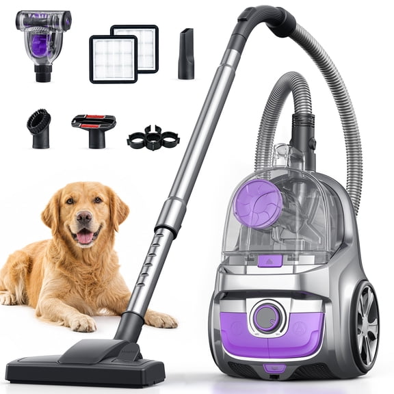 Vacuum Cleaner, 30Kpa Bagless Vacuum Cleaners 3.7QT Dust Cup, Double HEPA Filter, Retractable Cord, Lightweight Vacuum Cleaner with 5 Tools for Hard Floors, Silver Purple