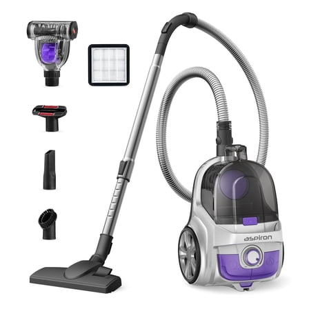 Vacuum Cleaner, 1200W 3.6 QT Bagless Canister Vacuum, Turbo Brush, Double HEPA Filter, Silver Purple