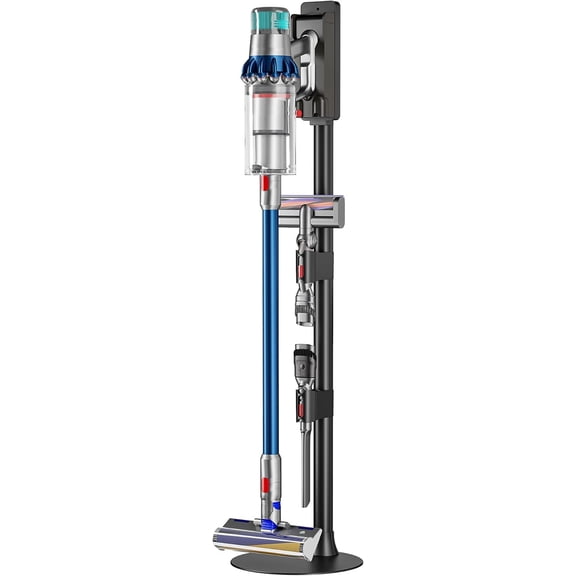 Vacuum Cleaner Floor Stand Compatible with Gen5, V15, V12, V11, V10, V8, V7, V6 Cordless Vacuums, Freestanding Vacuum Holder with Accessory Clips & Hidden Cable Management, Steel Base, Black