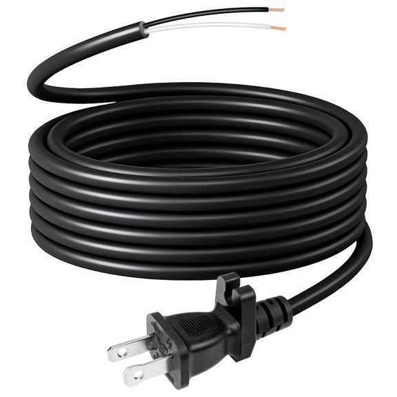 Vacuum Cleaner Power Supply Cord 30 Feet 18 Gauge 2 Wire 2-Prong Replacement Cable for Upright Models Black 1 Pack