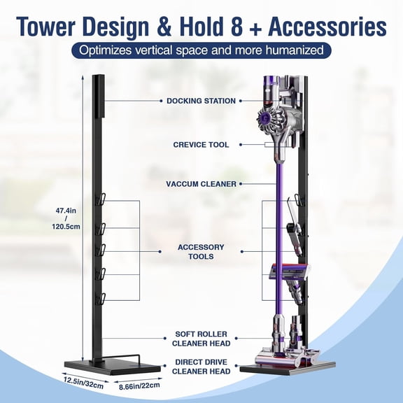 Vacuum Cleaner Stand for , Compatible with V15, V12, V11, V10, V8, V7, V6, G5 Freestanding Holder with Accessory Storage Space-Saving & Easy to Install