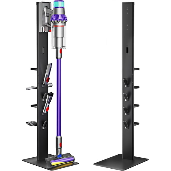 Vacuum Cleaner Stand for Gen5 V15 V12 V11 V10 V9 V8 V7 V6, Cordless Vacuum Floor Holder with 4 Hooks & 4 Shelves, Metal Organizer Bracket, Stable Aluminum & Steel Construction, Black