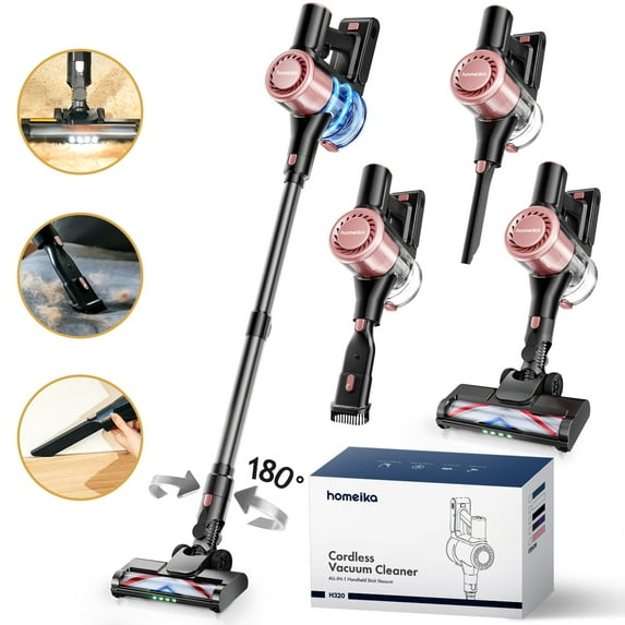 Homeika H320 Cordless Vacuum Cleaner, 28KPA Powerful Suction 8-in-1 Multi-Tool 55min Runtime LED Motorized Brush One-Click Dust Emptying for Pet Hair and Allergies,Black