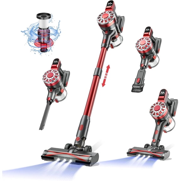 Vacuum Cleaners for Home,Cordless Vacuum Cleaner,Cordless Stick Vacuum Cleaner with 80000Rmp Powerful Motor,Lightweight Cordless Vacuum Cleaners for Home Hard Floor Pet Hair(Red)