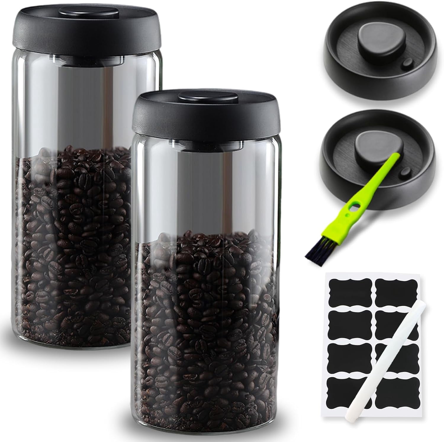 Vacuum Coffee Canister,2PCS 61FLOZ Borosilicate Glass Jar with Spare ... - Marchino Vacuum Coffee Grounds