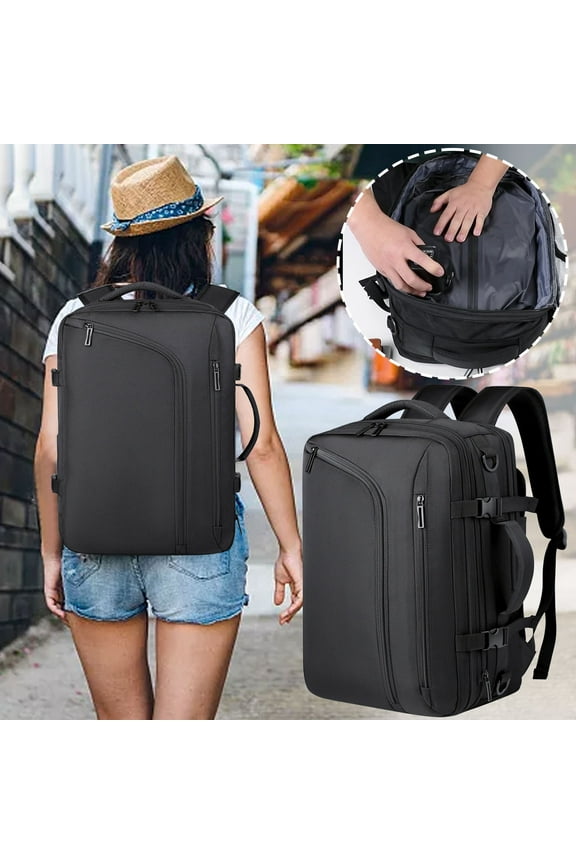Vacuum Compression Backpack 18 Inch, Waterproof Business Travel Expandable, High End Nylon Polyester Coating, Ergonomic Shoulder Strap Chest Belt, Large Capacity Computer Bag