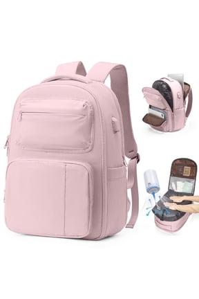 Vacuum Travel Backpack with Pump, Vacuum Seal Compression Backpack for Travel on Airplane, Vacpack Backpack with Vacuum Packing for Women Men Airpack Daypack Fit 17 Inch Laptop Travel Bookbag Pink