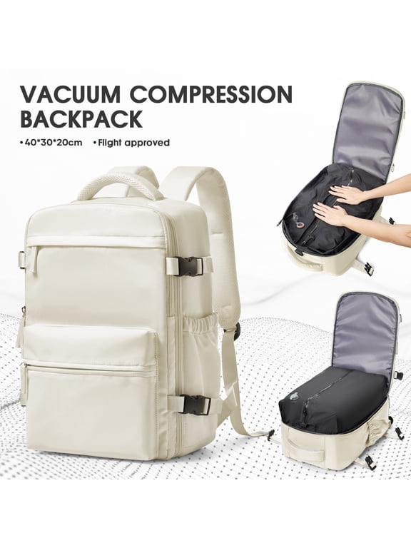 Travel Vacuum Backpack with Air Pump, Vacuum Seal Carry on Backpack for Airplanes, Vacuum Back Pack for Travel Backpack with Vacuum Compression Business Day Vacpack Backpack for Women Men Beige