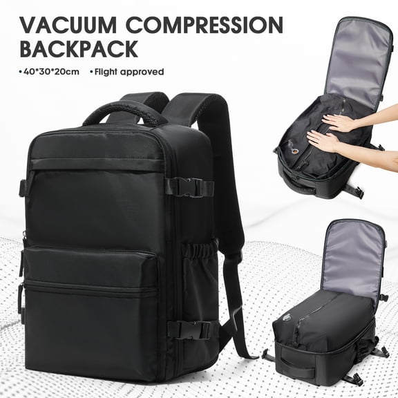 Travel Vacuum Backpack with Air Pump, Vacuum Seal Carry on Backpack for Airplanes, Vacuum Back Pack for Travel Backpack with Vacuum Compression Business Day Vacpack Backpack for Women Men Black
