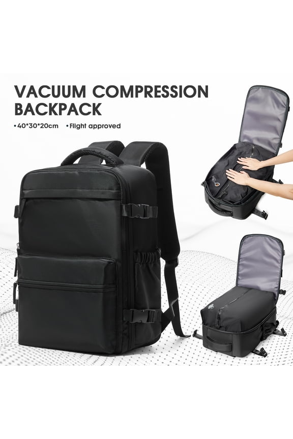 Travel Vacuum Backpack with Air Pump, Vacuum Seal Carry on Backpack for Airplanes, Vacuum Back Pack for Travel Backpack with Vacuum Compression Business Day Vacpack Backpack for Women Men Black